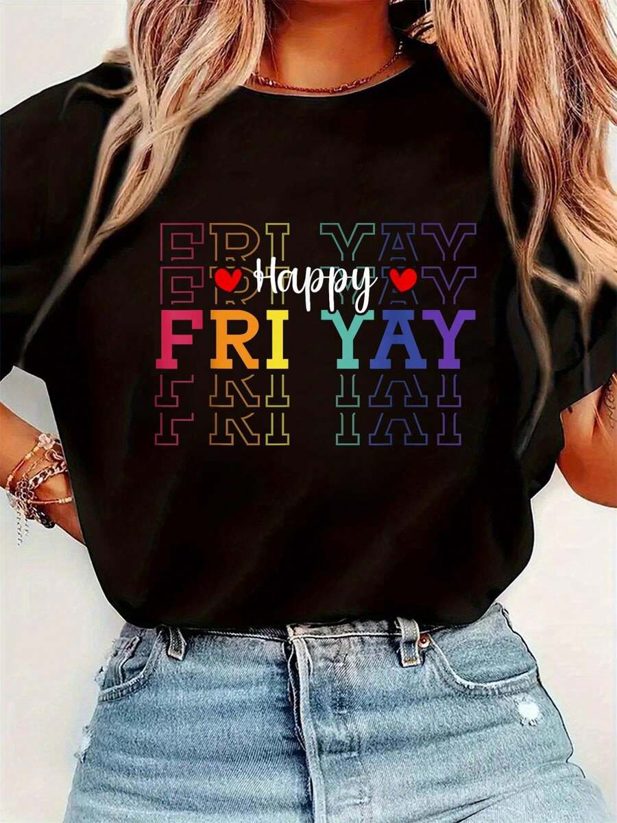 Tee Graphic Print - Funny Friday Lover Graphic Print Round