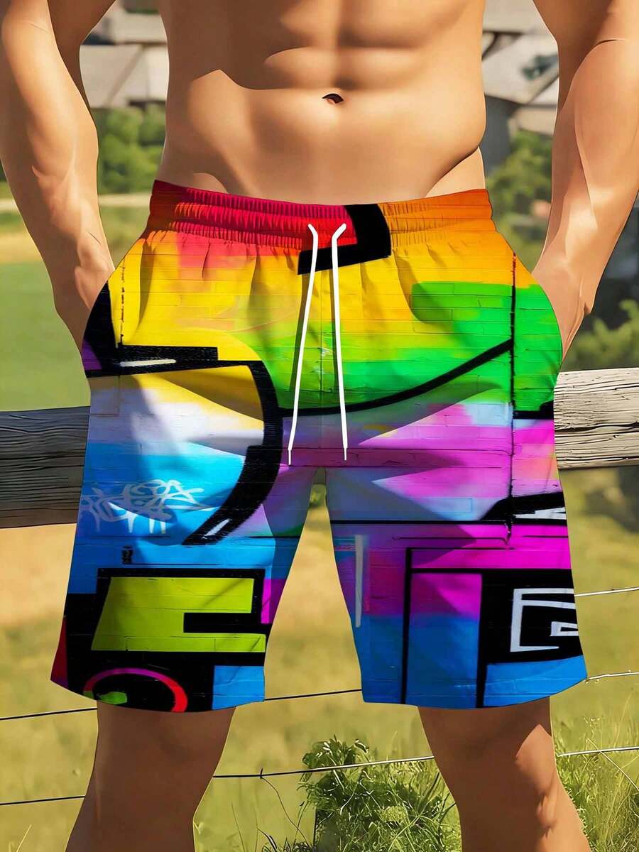 Mens Rainbow Graffiti Print Sw - Swim Trunk Quick Dry recensione e prezzo