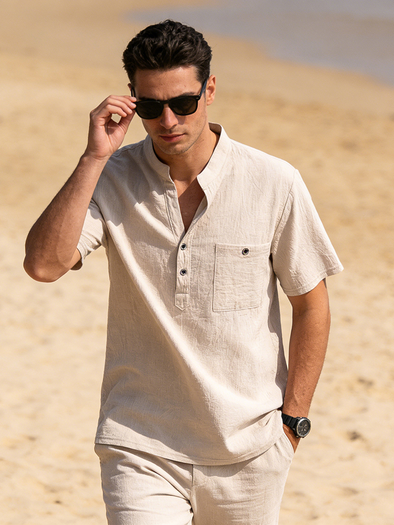 Men's Cotton Linen Henley Shir - Linen Shirt Breathable recensione e prezzo