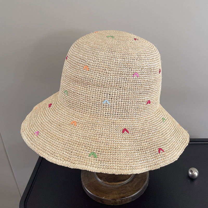 Women Embroidery Heart Raffia  - Bucket Hat Straw recensione e prezzo