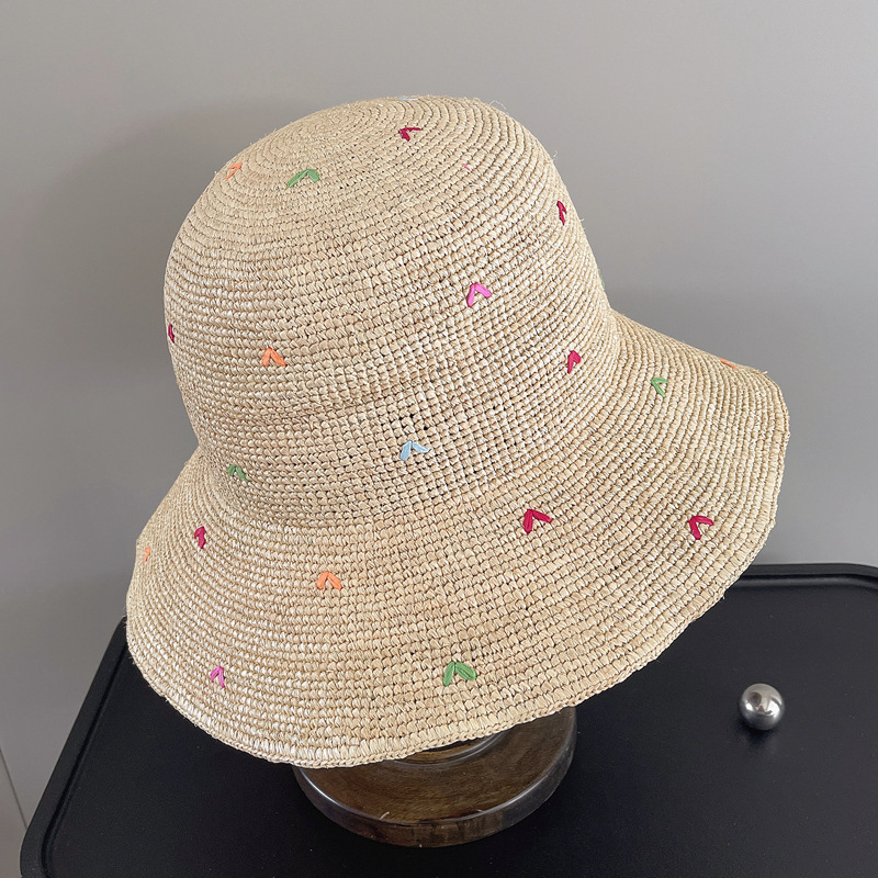 Women Embroidery Heart Raffia  - Bucket Hat Straw recensione e prezzo
