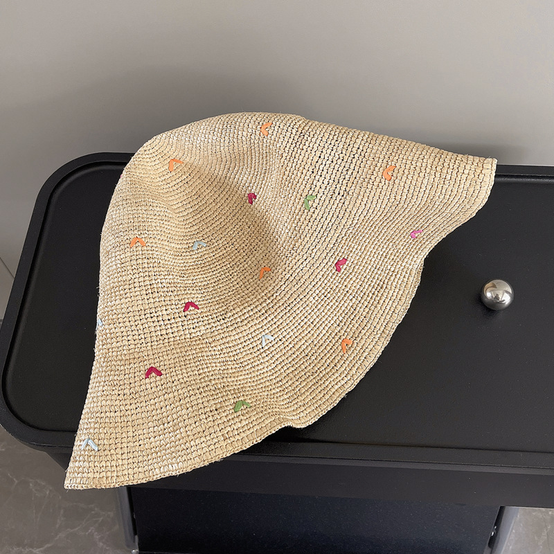 Women Embroidery Heart Raffia  - Bucket Hat Straw recensione e prezzo