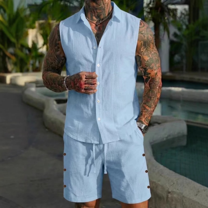 Men's 2 Piece Linen Textured S - Short Linen Drawstring recensione e prezzo