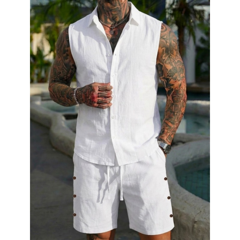 Men's 2 Piece Linen Textured S - Short Linen Drawstring recensione e prezzo