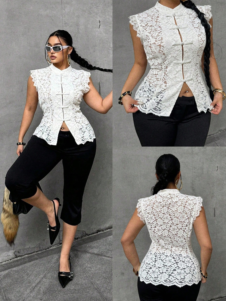 Plus Size Elegant Lace Blouse, - Shirt Camp Collar recensione e prezzo