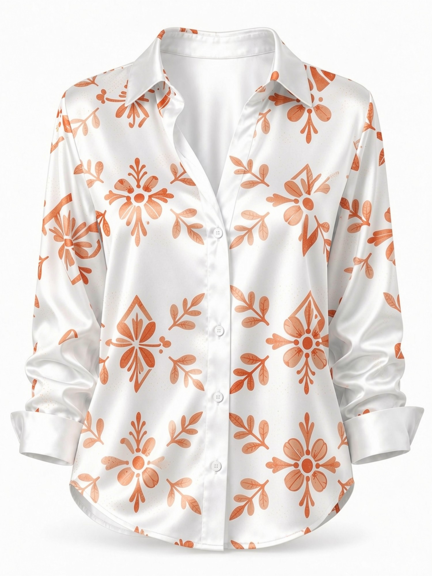 Cream Orange Floral Satin Blou - Resort Shirt Floral recensione e prezzo