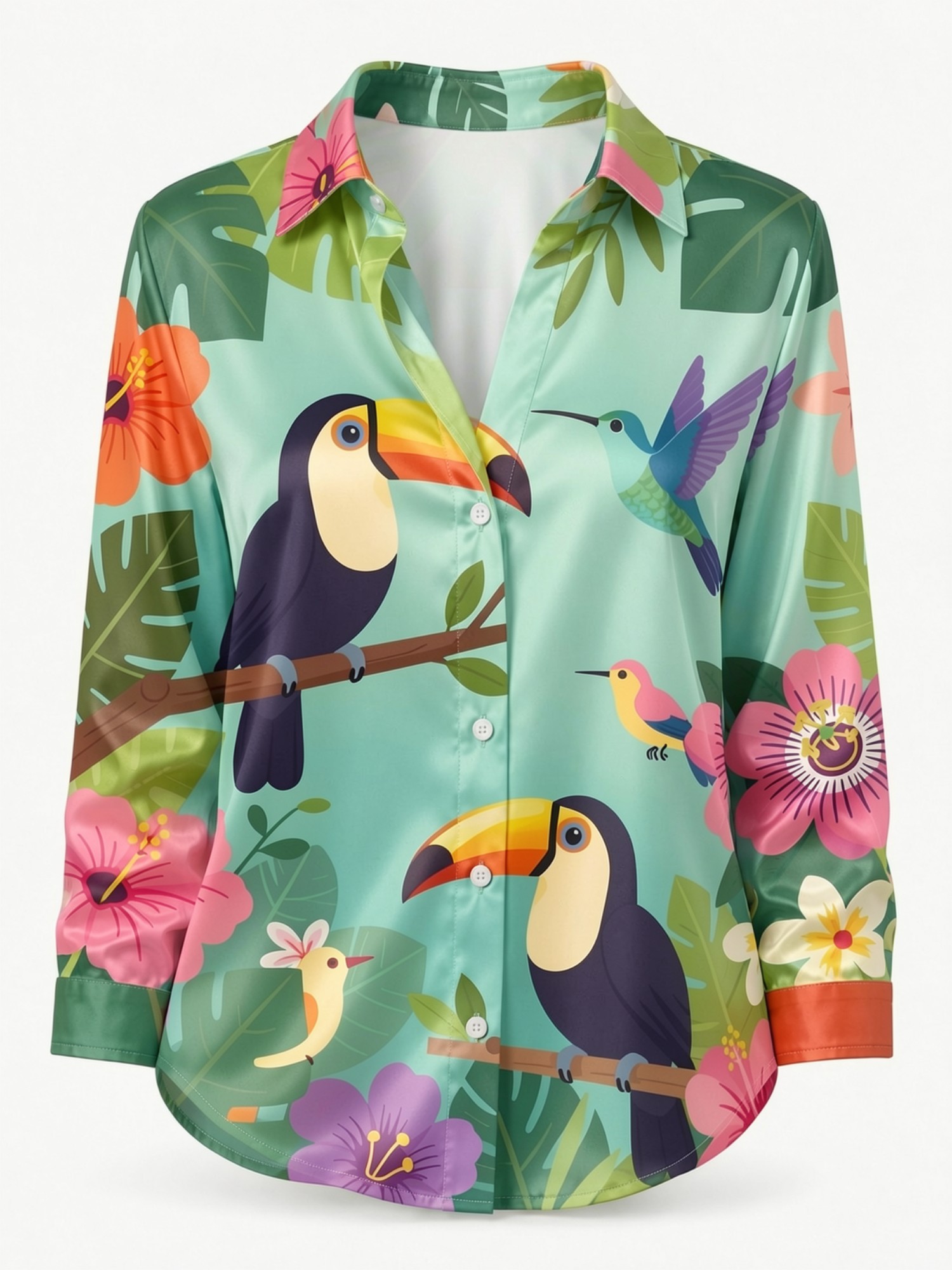 Mint Toucan Satin Button Shirt - Resort Shirt Floral recensione e prezzo