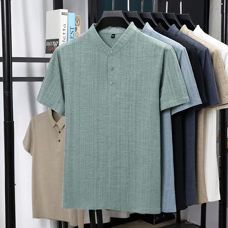 Mens Mandarin Collar Half Plac - Linen Shirt Breathable recensione e prezzo