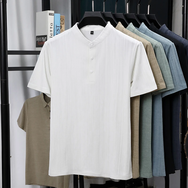 Mens Mandarin Collar Half Plac - Linen Shirt Breathable recensione e prezzo