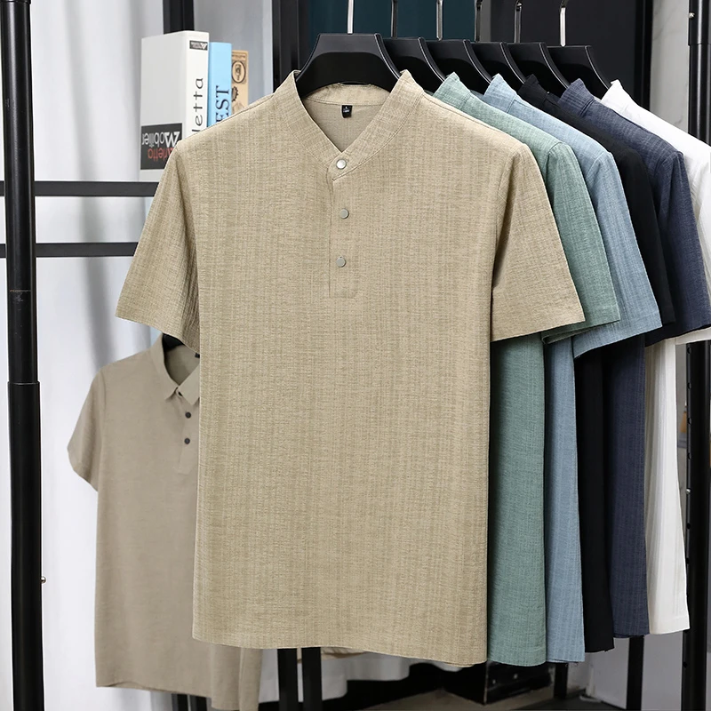 Mens Mandarin Collar Half Plac - Linen Shirt Breathable recensione e prezzo