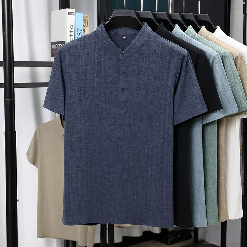 Mens Mandarin Collar Half Plac - Linen Shirt Breathable recensione e prezzo