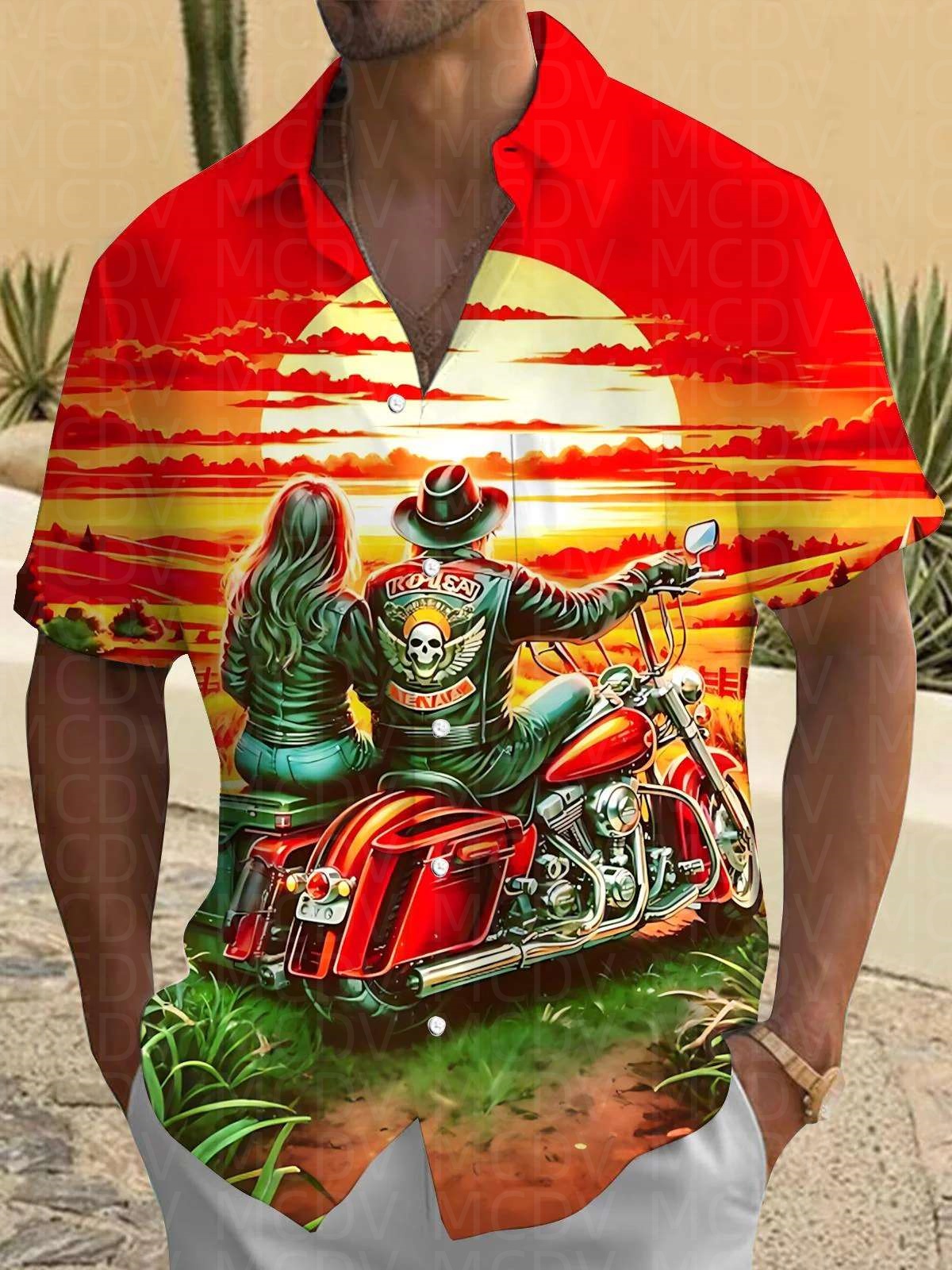 Motorcycle Pattern Men's Hawai - Shirt Camp Collar recensione e prezzo