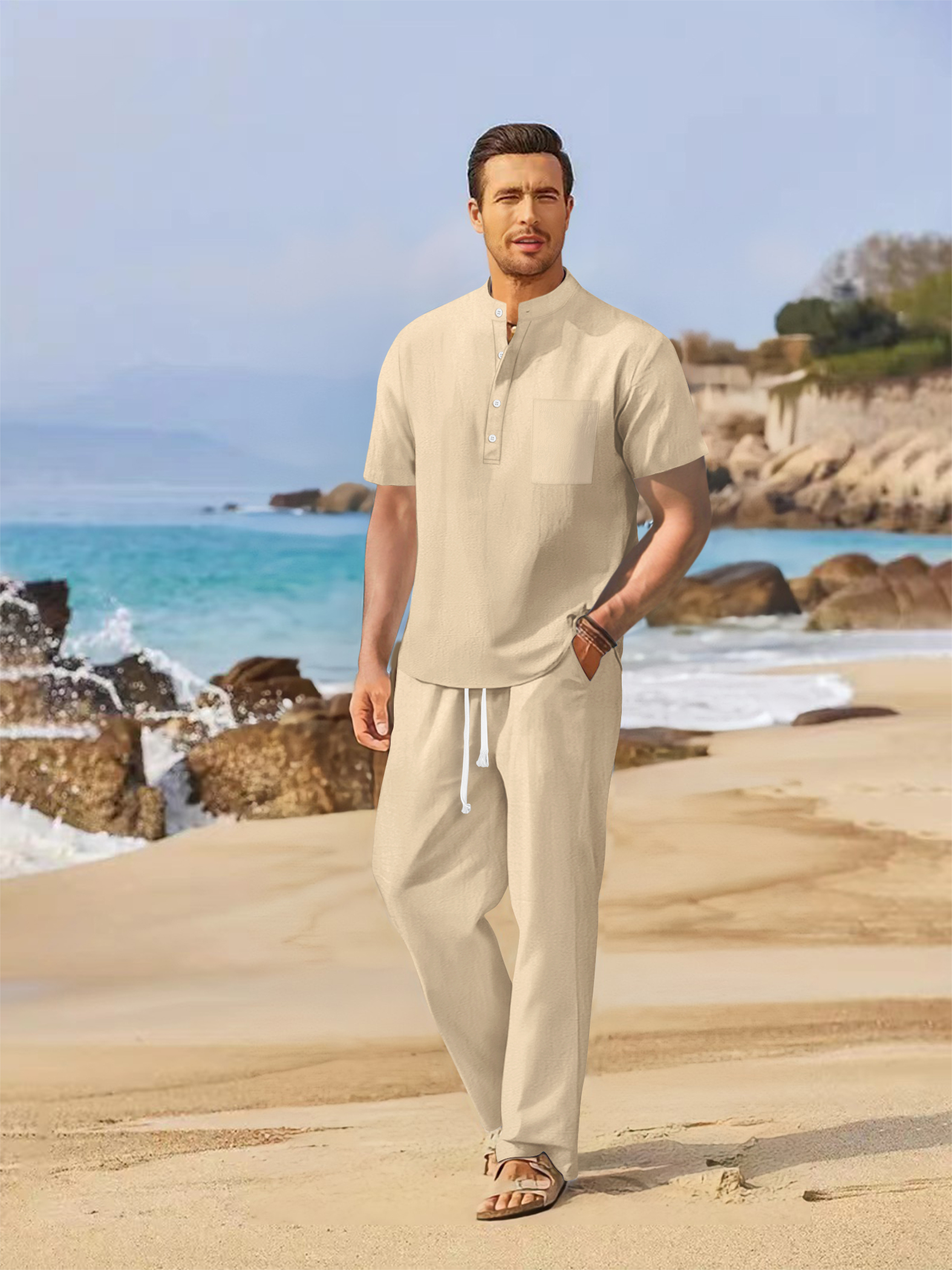 Summer men's cotton and linen  - Short Linen Drawstring recensione e prezzo