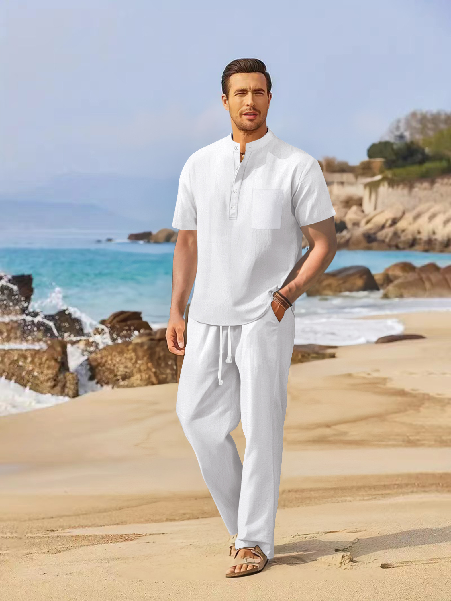 Summer men's cotton and linen  - Short Linen Drawstring recensione e prezzo