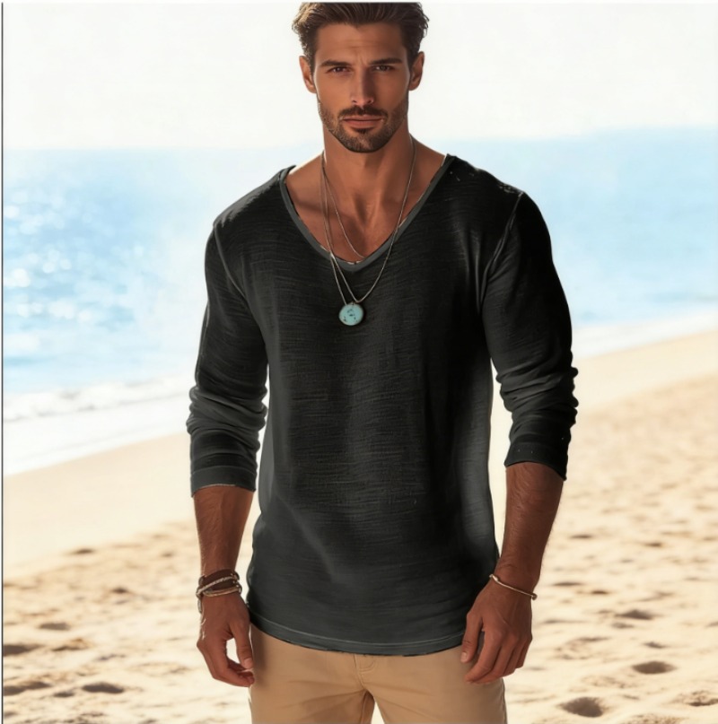 Men's Casual V-Neck Linen Blen - Linen Shirt Breathable recensione e prezzo