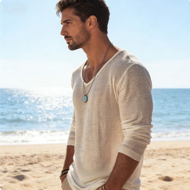 Men's Casual V-Neck Linen Blen - Linen Shirt Breathable recensione e prezzo