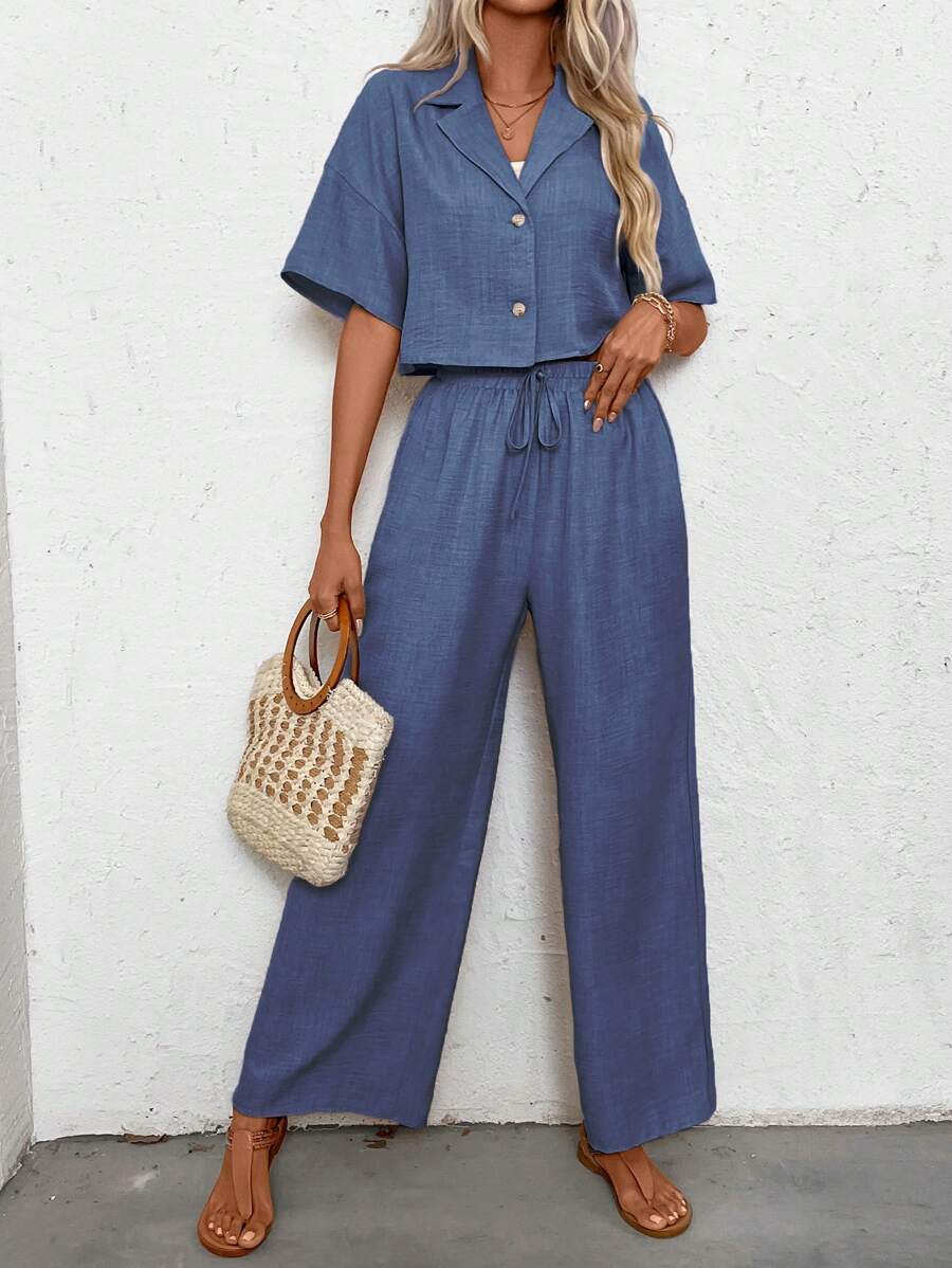 Womens Linen Short Sleeve Shir - Short Linen Drawstring recensione e prezzo