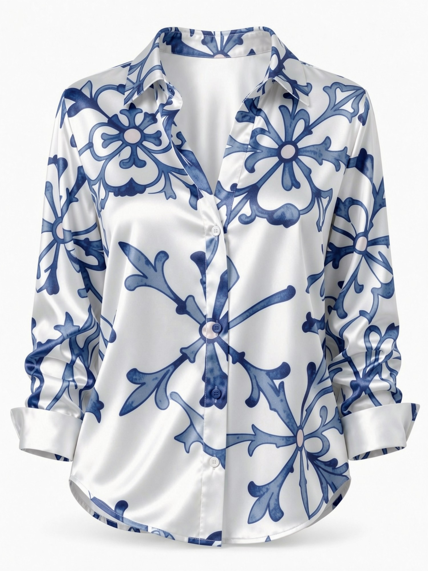 Blue Porcelain Floral Satin Bl - Resort Shirt Floral recensione e prezzo