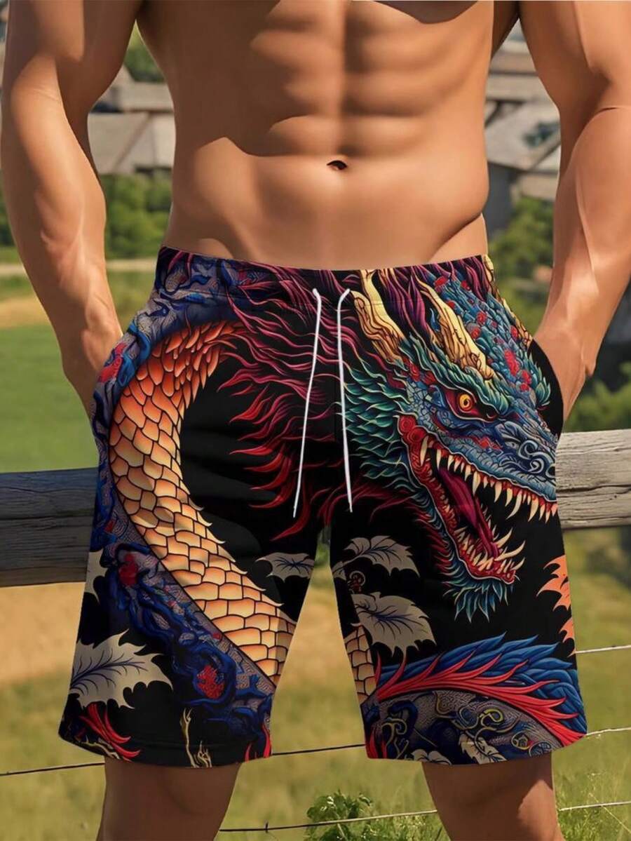 Mens Dragon Print Drawstring W - Swim Trunk Quick Dry recensione e prezzo