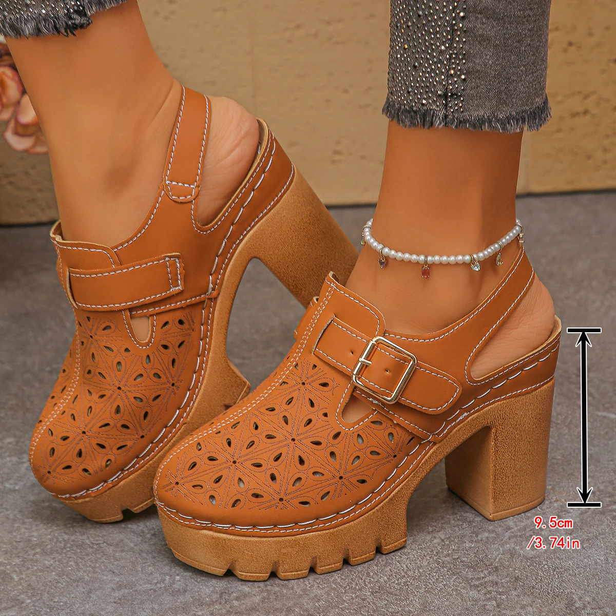 Large Size Women's Thick Heel  - Casual Sandal Leather recensione e prezzo
