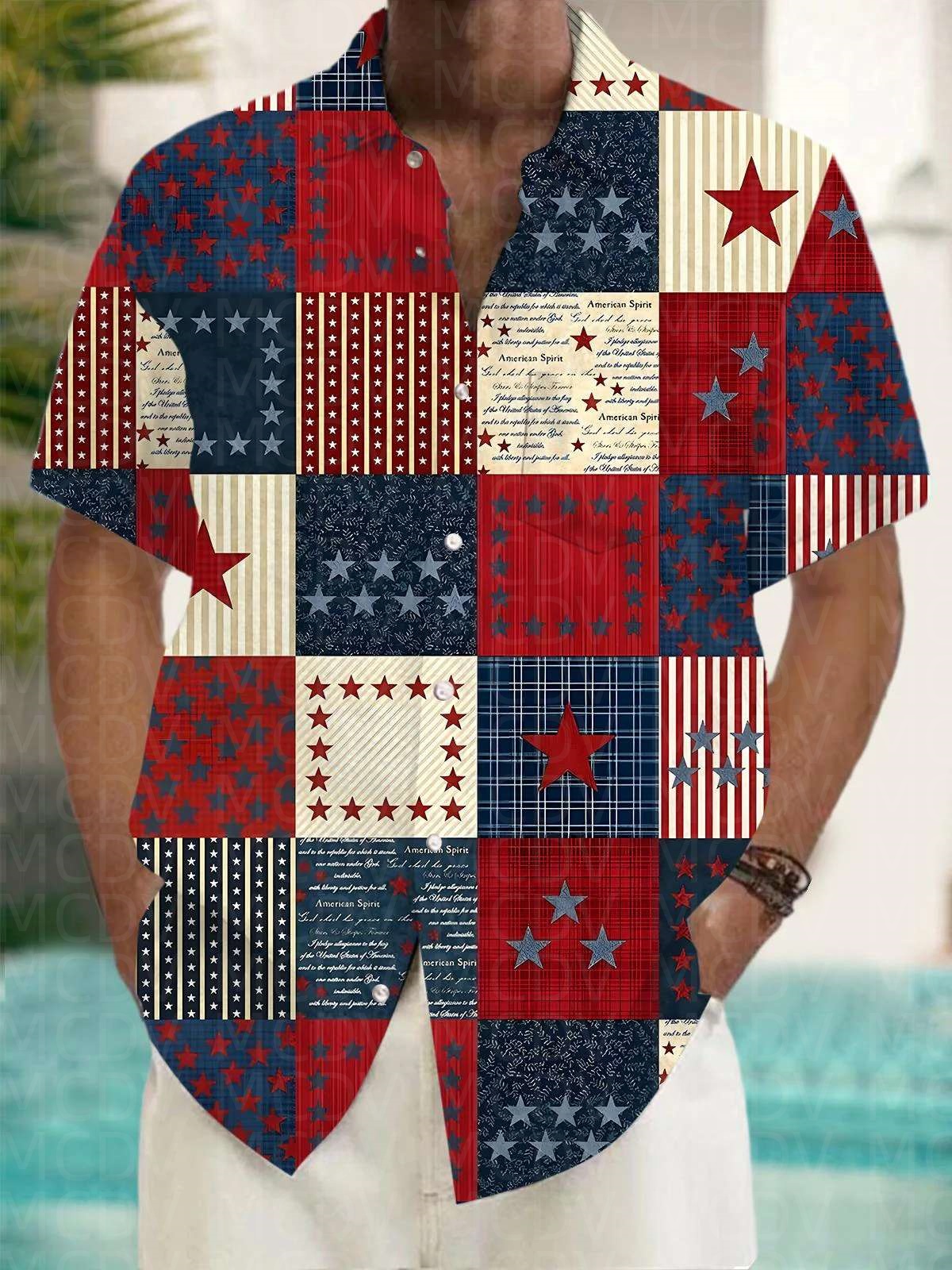 Flag Pattern Style Men's Hawai - Shirt Camp Collar recensione e prezzo