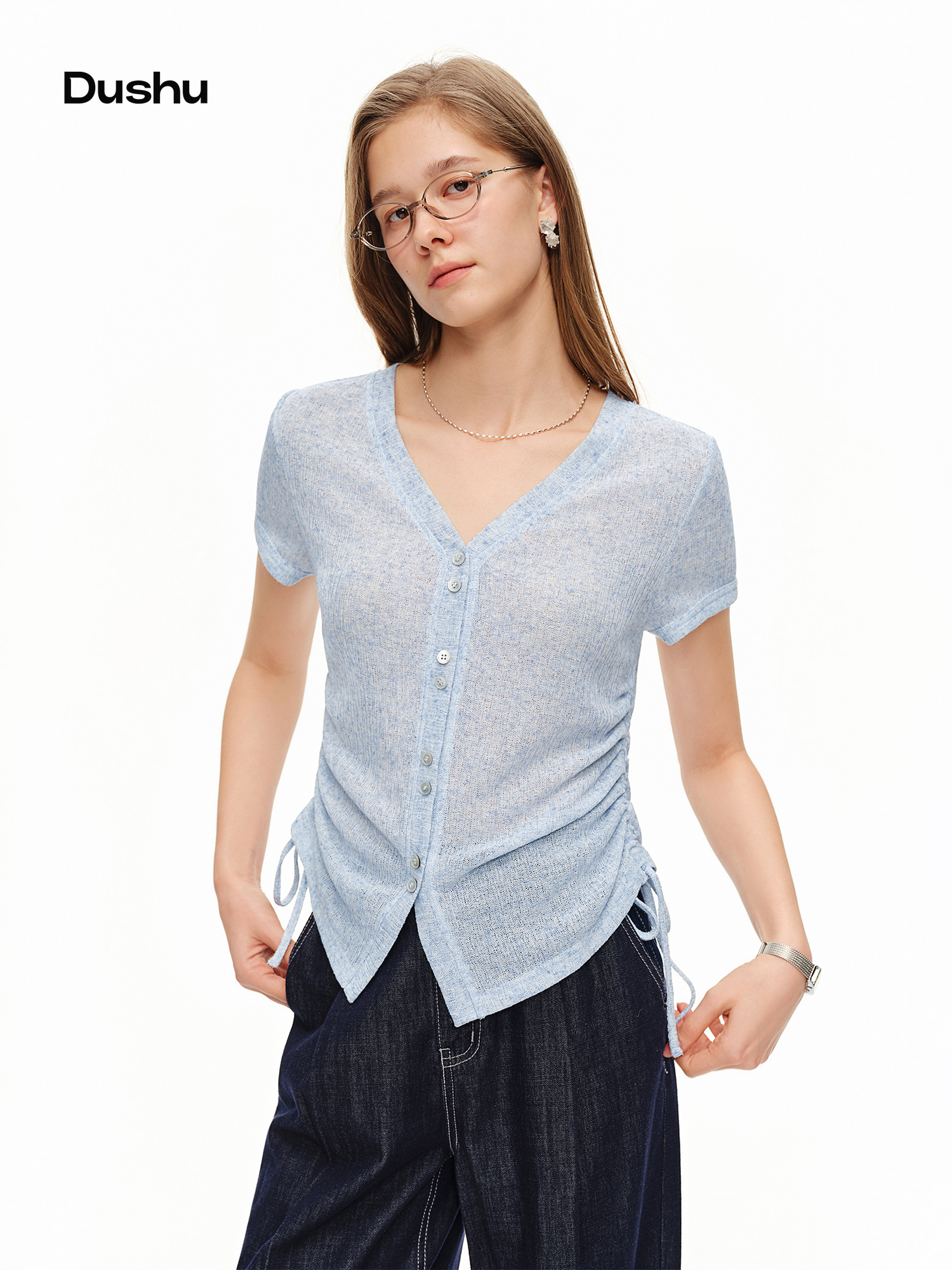 DUSHU Lightweight V-neck Linen - Short Linen Drawstring recensione e prezzo