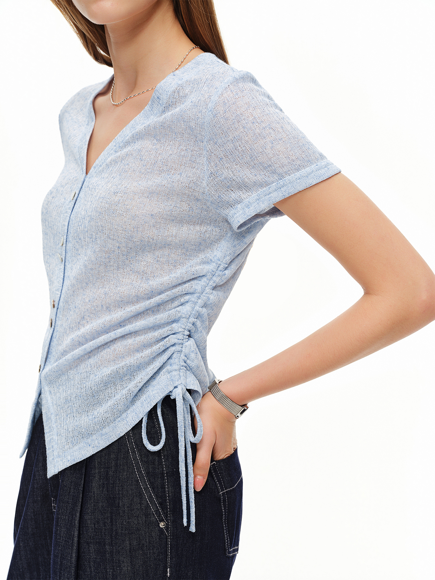 DUSHU Lightweight V-neck Linen - Short Linen Drawstring recensione e prezzo