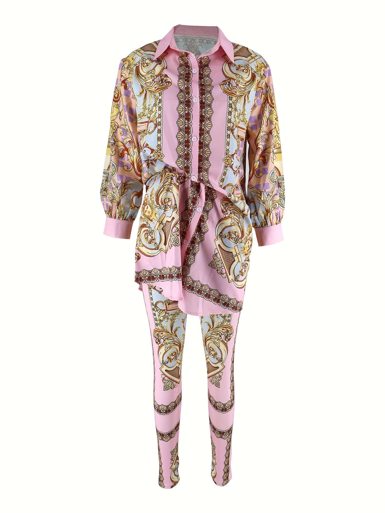Women 2 Piece Set Ornate Print - Shirt Camp Collar recensione e prezzo