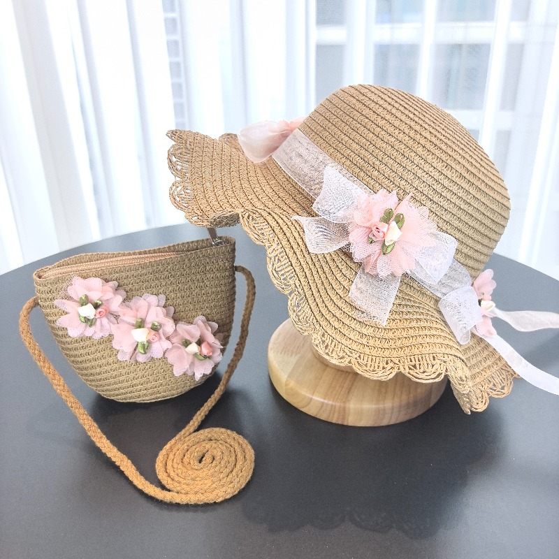Girls 2pcs Straw Hat Solid Col - Bucket Hat Straw recensione e prezzo