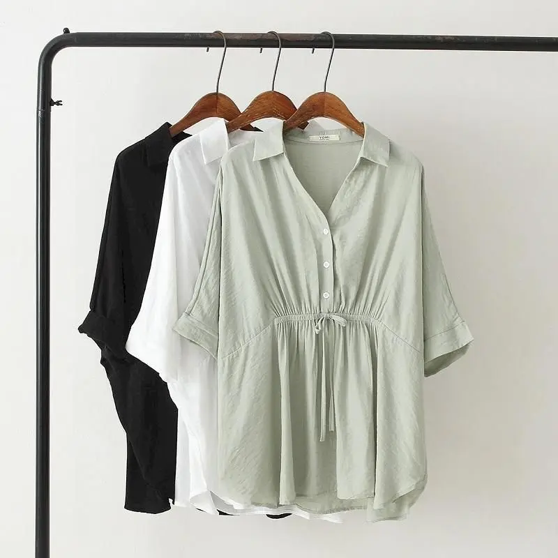 Korean Loose Blouses Women Fas - Short Linen Drawstring recensione e prezzo