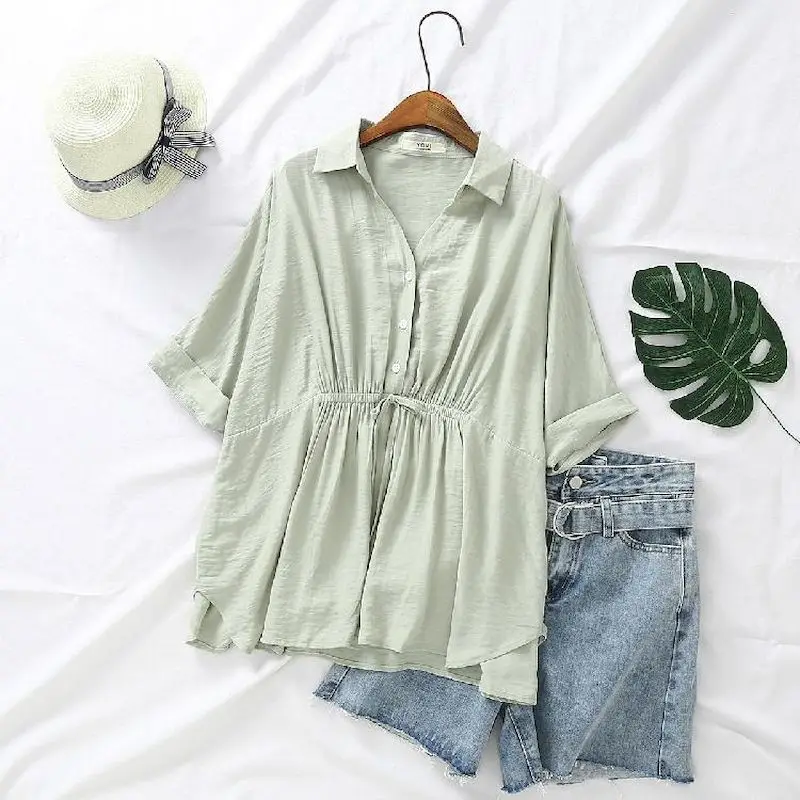 Korean Loose Blouses Women Fas - Short Linen Drawstring recensione e prezzo