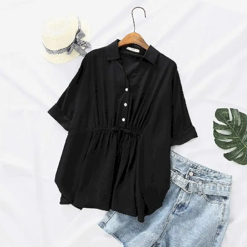 Korean Loose Blouses Women Fas - Short Linen Drawstring recensione e prezzo